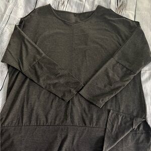 Gray Long Sleeve Top-open shoulder